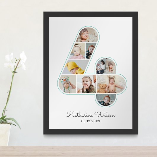 4. Geburtstag Nummer 4 Foto Collage Kids Kinderzim Poster