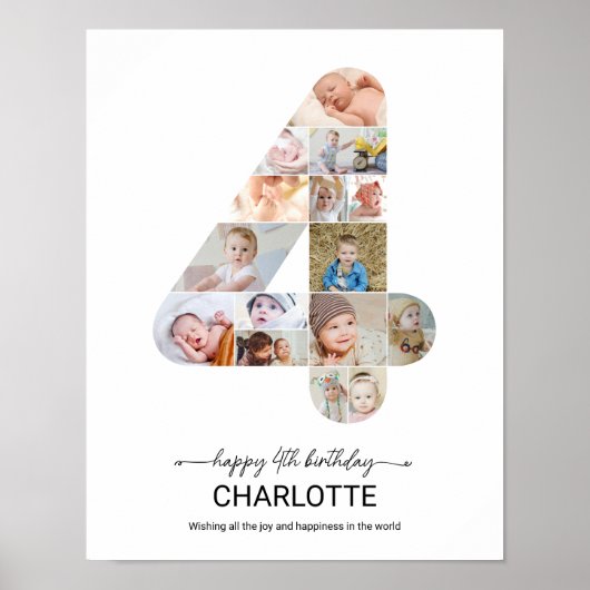 4. Geburtstag Nummer 4 Fotocollage Benutzerdefinie Poster (Vorne)