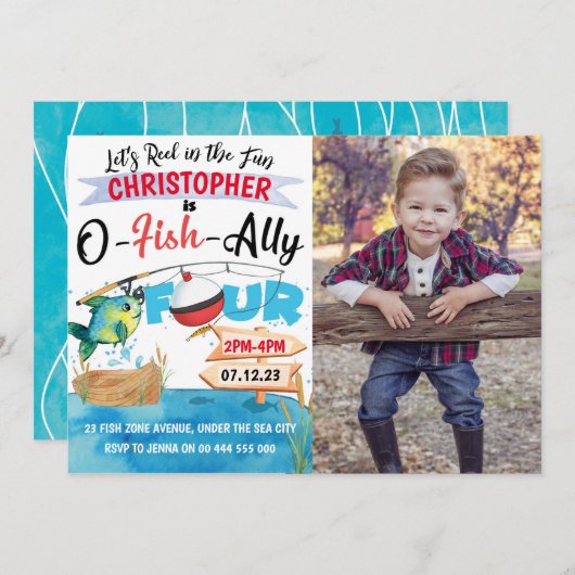 4. Geburtstag O-Fish-Ally 4 Foto Einladung (Vorne/Hinten)