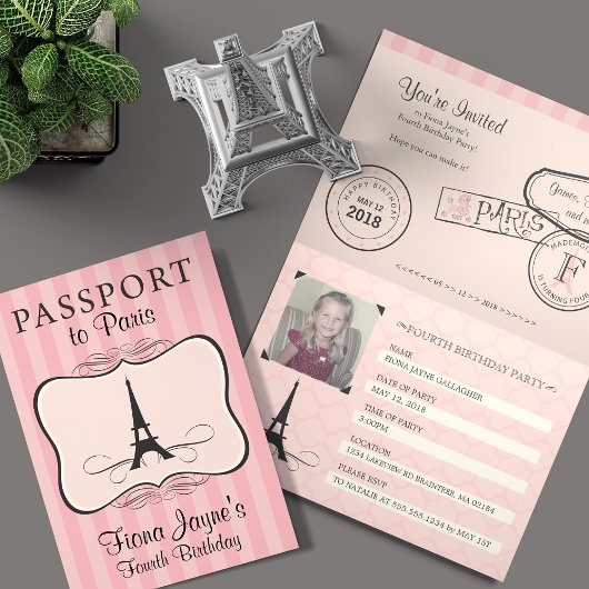 4. Geburtstag Paris Passport Einladung