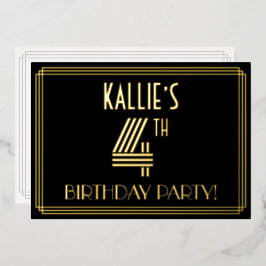 4. Geburtstag Party — Art Deco Stil "4 + Name Folieneinladung