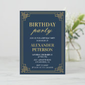 4. Geburtstag Party Einladung Chic Navy Gold (Stehend Vorderseite)
