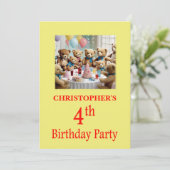 4. Geburtstag Party Einladung Teddy Bears Party (Stehend Vorderseite)