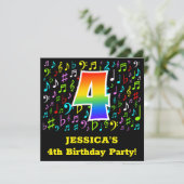 4. Geburtstag Party: Fun Music Symbols, Regenbogen Einladung (Stehend Vorderseite)
