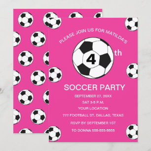 4. Geburtstag Party Fußball Pink Girls Sport Einladung