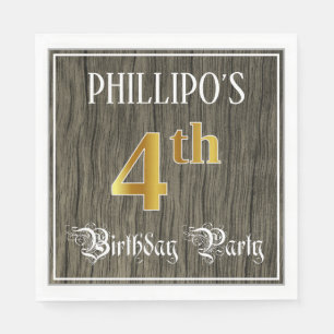 4. Geburtstag Party — Imitate Gold & Imitate Wood  Serviette