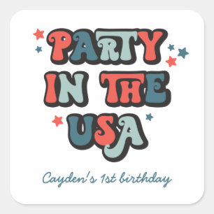 4. Geburtstag Party in den USA Einladung Napk Quadratischer Aufkleber