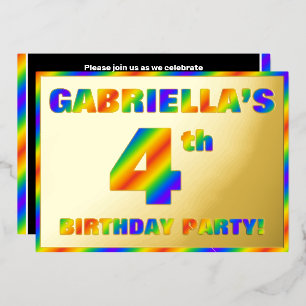 4. Geburtstag Party — Spaß, Regenbogenspektrum "4" Folieneinladung