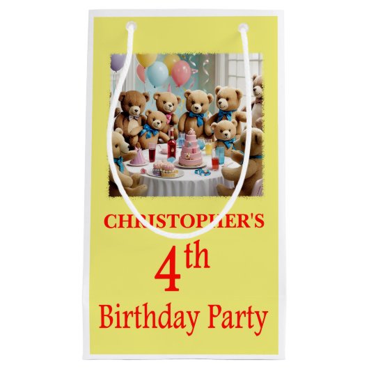 4. Geburtstag Party Teddy Bears Party Kleine Geschenktüte (Vorderseite)