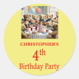 4. Geburtstag Party Teddy Bears Party Runder Aufkleber