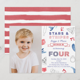 4. Geburtstag Party US Flagge Pizza Einladung