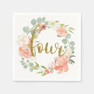 4. Geburtstag Pink Gold Floral Wreath Napkin Serviette
