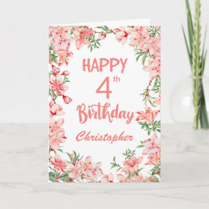 4. Geburtstag Pink Peach Peonfarben Wasserfarben Karte