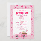 4. Geburtstag Pink Truck Herz Party Einladung (Vorderseite)