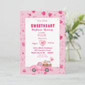 4. Geburtstag Pink Truck Herz Party Einladung (Stehend Vorderseite)