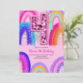 4. Geburtstag Rainbow Fun farbenfroh Einladung (Stehend Vorderseite)
