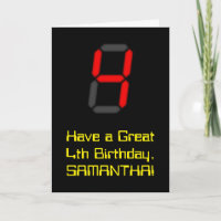 4. Geburtstag: Red Digital Clock Style "4 + Name