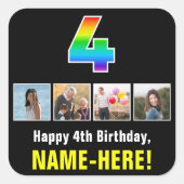 4. Geburtstag: Regenbogen "4"; benutzerdefinierte  Quadratischer Aufkleber (Vorderseite)