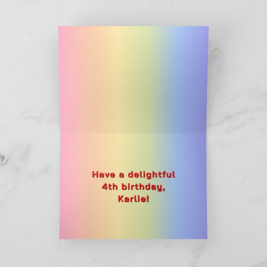 4. Geburtstag: Regenbogentext, benutzerdefinierte  Karte (Innenseite)
