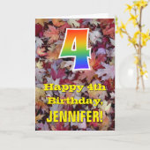 4. Geburtstag; Rustikale Herbstblätter; Regenbogen Karte (Gelbe Blume)