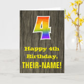 4. Geburtstag: Rustikale Imitate Holzschauen, Rege Karte (Gelbe Blume)