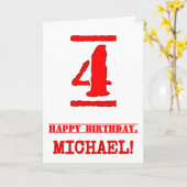 4. Geburtstag: Spaß, Red Rubber Briefmarke Inspiri Karte (Gelbe Blume)