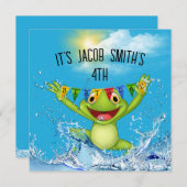 4. Geburtstag Springfrosch im Wasser Einladung (Vorne/Hinten)