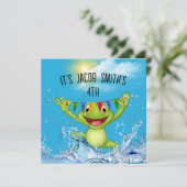 4. Geburtstag Springfrosch im Wasser Einladung (Stehend Vorderseite)