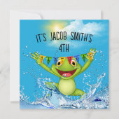 4. Geburtstag Springfrosch im Wasser Einladung (Vorderseite)