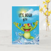 4. Geburtstag Springfrosch im Wasser Karte (Gelbe Blume)