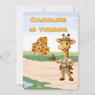 4. Geburtstag Süßer Entdecker Giraffe auf Safari Einladung