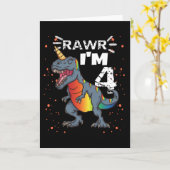 4. Geburtstag T Rex Dinosaurier Karte (Gelbe Blume)