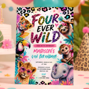 4. Geburtstag Vier für immer wilde Tiere Party Einladung
