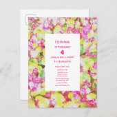 4. Geburtstag Viertes Blumengrün Rosa Custom Age Einladungspostkarte (Vorne/Hinten)