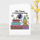 4. Geburtstag Welpe T - Shirt und Geschenke Karte (Gelbe Blume)