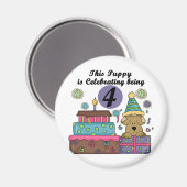 4. Geburtstag Welpe T - Shirt und Geschenke Magnet (Vorderseite/Rückseite)