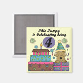 4. Geburtstag Welpe T - Shirt und Geschenke Magnet (Vorderseite/Rückseite)