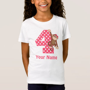 4. Geburtstags-Affe-Mädchen-personalisiertes Shir T-Shirt