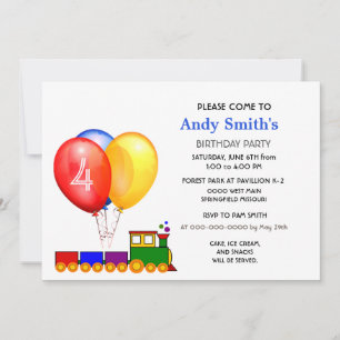 4. Geburtstags-Balloons a Train Party-Einladung Einladung