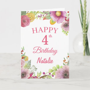 4. Geburtstags Blume Aquarell Karte
