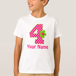 4. Geburtstags-Mädchen-rosa und grüner Blumen-T  T-Shirt