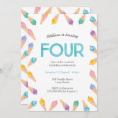 4. Geburtstags-Party | Einladung von Regenbogeneis (Vorne/Hinten)