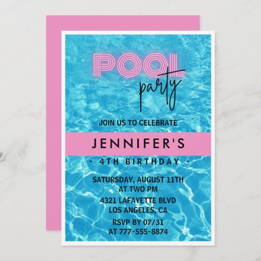 4. Geburtstagseinladungen Pool Party Sommer Einladung (Vorne/Hinten)