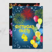 4. Geburtstagsfeier Party Einladung mit Ballons (Vorne/Hinten)