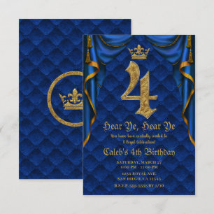 4. Geburtstagsfeier Royal Blau Goldene Krone Einladung