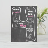 4. Geburtstagskarte - Rosa Nummer Einladung (Stehend Vorderseite)