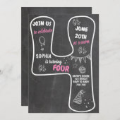 4. Geburtstagskarte - Rosa Nummer Einladung (Vorne/Hinten)