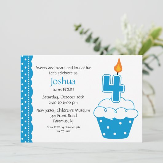 4. Geburtstagskuchen Einladung (Stehend Vorderseite)