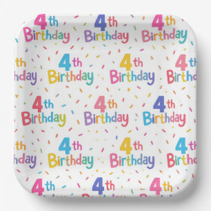 4. Geburtstagspapierteller, Vierter Geburtstag Pappteller