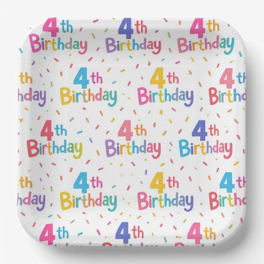 4. Geburtstagspapierteller, Vierter Geburtstag Pappteller (Vorderseite)